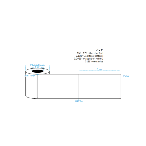 [100159-2X4-MWP-195-1000000] 4" X 7" MATTE WHITE PAPER {ROUNDED CORNERS} Roll Labels  (2"CORE/4"OD)