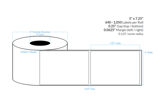[104212-3X8-PHGWB-110-1000000] 5" X 7.25" HIGH GLOSS Polypropylene (BOPP) {ROUNDED CORNER} (3"CORE/8"OD)
