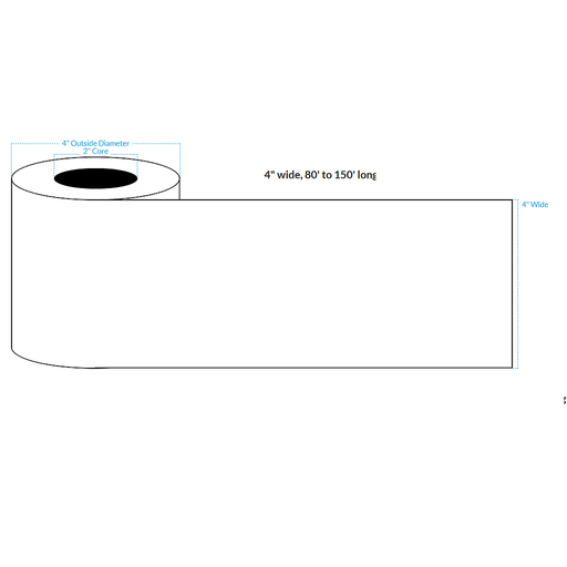 [100000-2X4-HGB-125-1010000] 4" X 100' HIGH GLOSS WHITE Polypropylene BOPP {CONTINUOUS} Roll Labels  (2"CORE/4"OD)