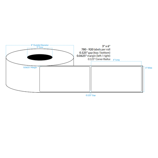 [102268-3X8-MWBET-138-1000000] 3" x 6" MATTE WHITE Polypropylene BOPP EXTREME TACK {SQUARE CORNERS} Roll Labels  (3"CORE/8"OD)