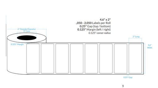 [101379-3X6-SaB-184-1000000] 4.6" x 2" SATIN Polypropylene BOPP {ROUNDED CORNERS} Roll Labels  (3"CORE/6"OD)