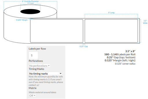 [102462-3X8-HGB-129-1000000] 3.5" x 8" HIGH GLOSS WHITE Polypropylene BOPP {SQUARE CORNERS} Roll Labels  (3"CORE/8"OD)