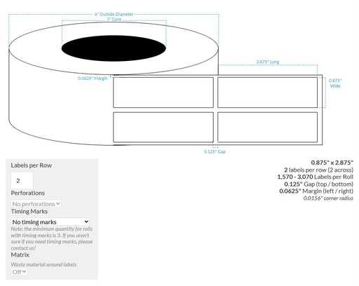 [105393-3X6-SSH-141-2000000] 0.875" X 2.875" SMOOTH SILVER HOLOGRAPHIC {SQUARE CORNERS} Roll Labels (3"CORE/6"OD)