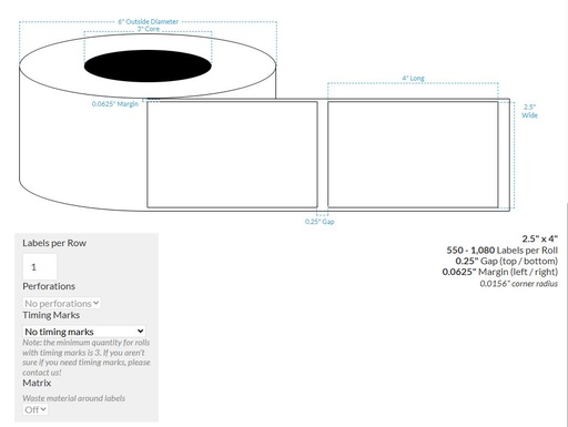 [102249-3X6-CB-151-1100000] 2.5" X 4" INKJET CLEAR Polypropylene BOPP {REC/SQUARE} Roll Labels (3"CORE/6"OD)
