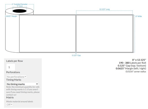 [104479-3X6-MWB-149-1000000] 8" x 6" MATTE Polypropylene BOPP {SQUARE CORNERS} Roll Labels (3"CORE/6"OD)