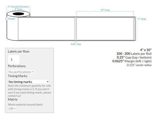 [100743-2X4-MWP-195-1000000] 4" X 10" MATTE WHITE PAPER {ROUNDED CORNERS} Roll Labels (2"CORE/4"OD)