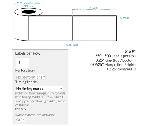 [100230-3X6-PHGWB-151-1000000] 5" X 9" PREMIUM HIGH GLOSS WHITE Polypropylene BOPP {ROUNDED CORNERS} Roll Labels  (3"CORE/6"OD)