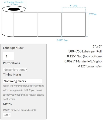 [100881-3X6-MWB5609-151-1000000] 6" X 6" MATTE WHITE BOPP (BS5609 CERTIFICATION) {ROUNDED CORNERS} Blank Roll Labels  (3"CORE/6"OD)