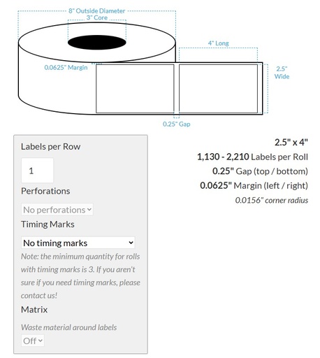 [102249-3X8-CB-161-1100000] 2.5" X 4" INKJET CLEAR Polypropylene BOPP {REC/SQUARE} Roll Labels (3"CORE/8"OD)